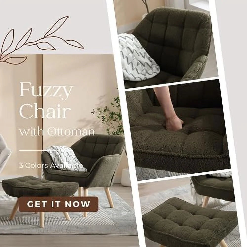 Green Sherpa 2-Seat Mini Sofa Couch with Wood Legs Y474054
