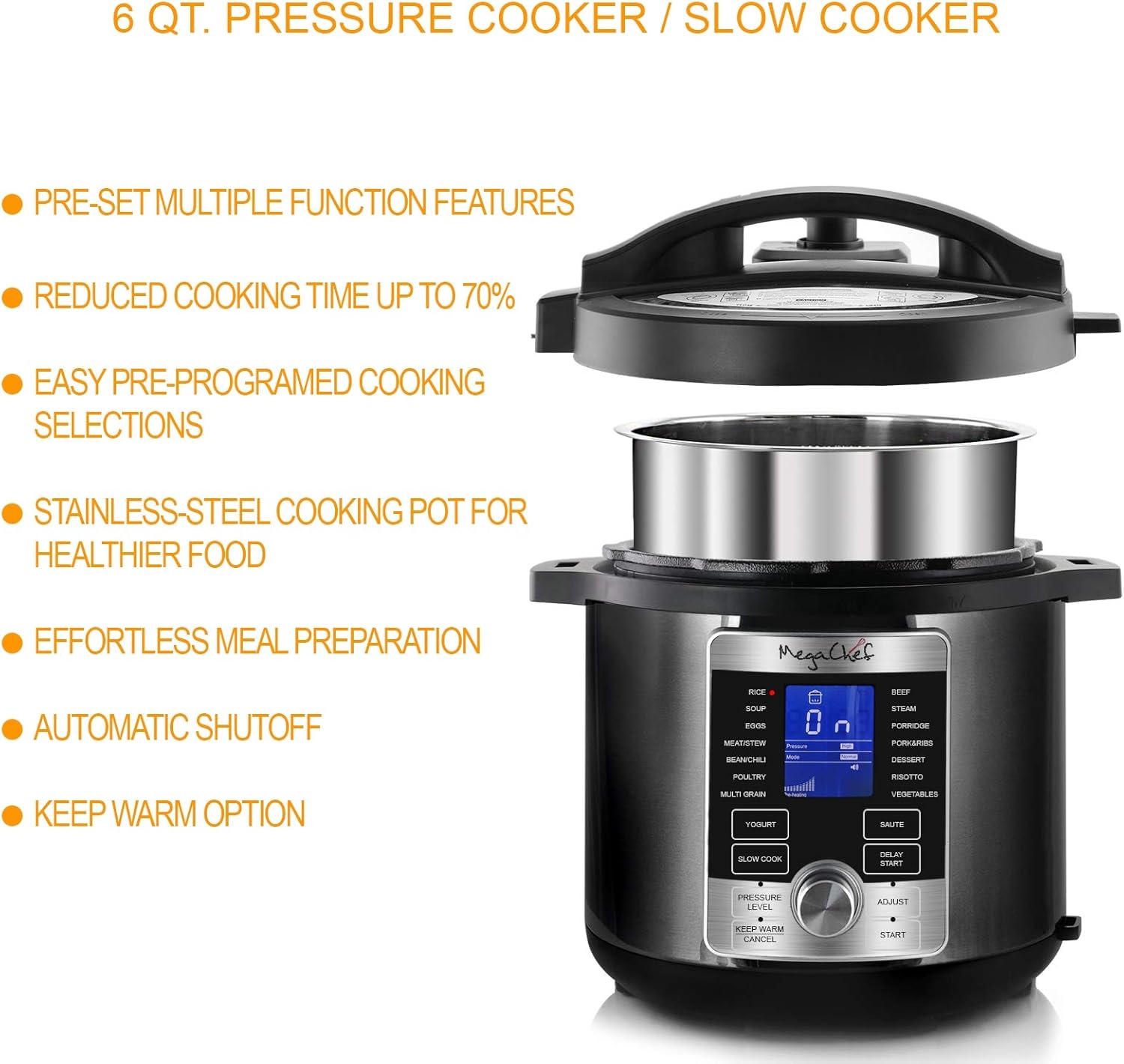 6 Quart Stainless Steel Electric Digital Pressure Cooker E703