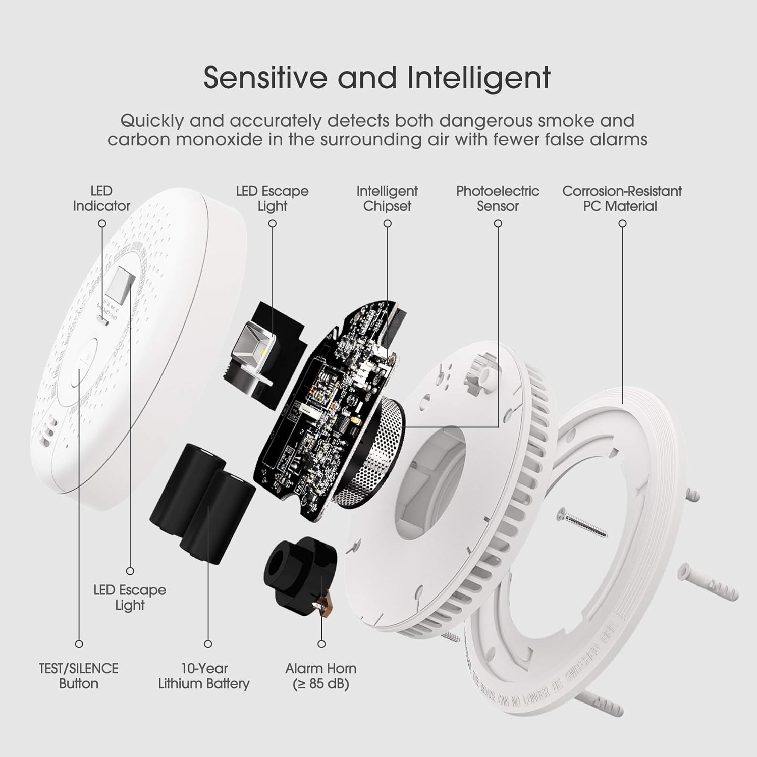 10-Year Battery Smoke Detector with Escape Light M12715