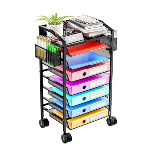 14 Tier Rolling File Cart with Sliding Trays, Black C9998