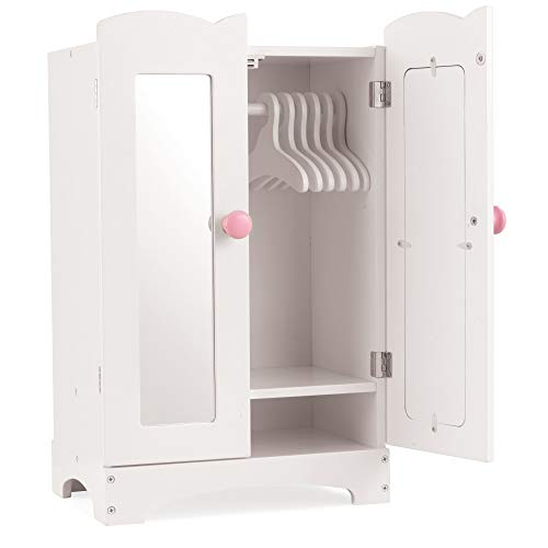 White Wooden Doll Armoire with 6 Hangers L654