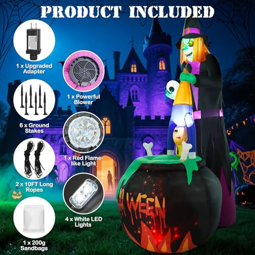 8ft Halloween Inflatable Witch Yard Decor with Built-in LED Lights Z866158