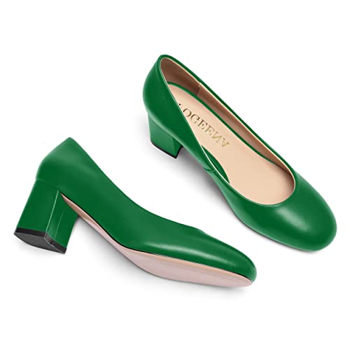 Matte Leather Round Toe Chunky Low Heel Pumps Shoes 2.2 Inch Q217