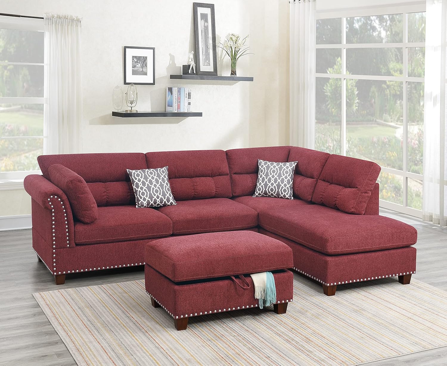 Red Velvet Sectional Sofa T36041
