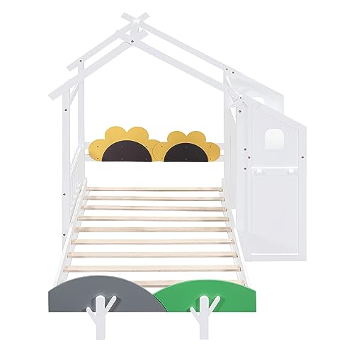 Twin Size Solid Wood House Bed with Desk Z419