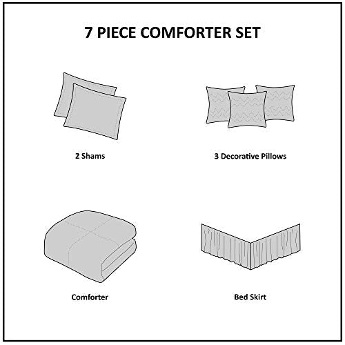 Grey/Aqua Cal King 7 Piece Sateen Cotton Comforter Set K23074