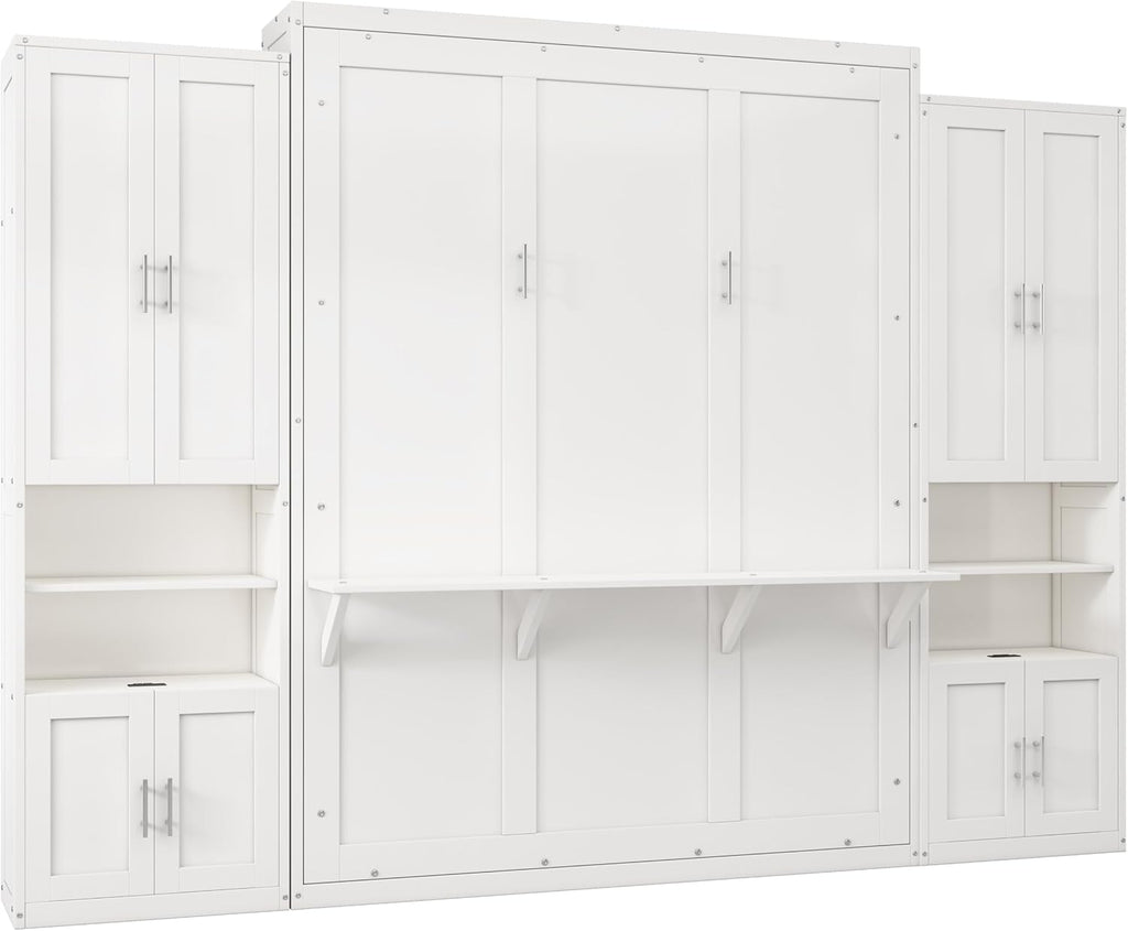 White Queen Size Folding Wall Bed with Desk C123086