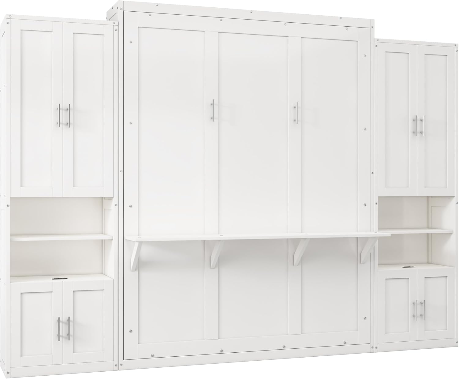 White Queen Size Folding Wall Bed with Desk C123086