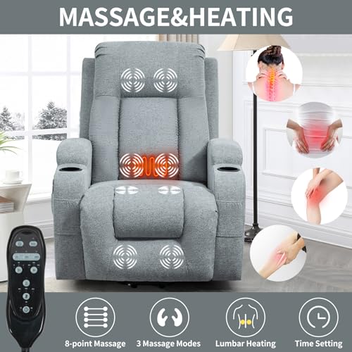 Grey Power Lift Recliner Chair with Heated and Massage R352