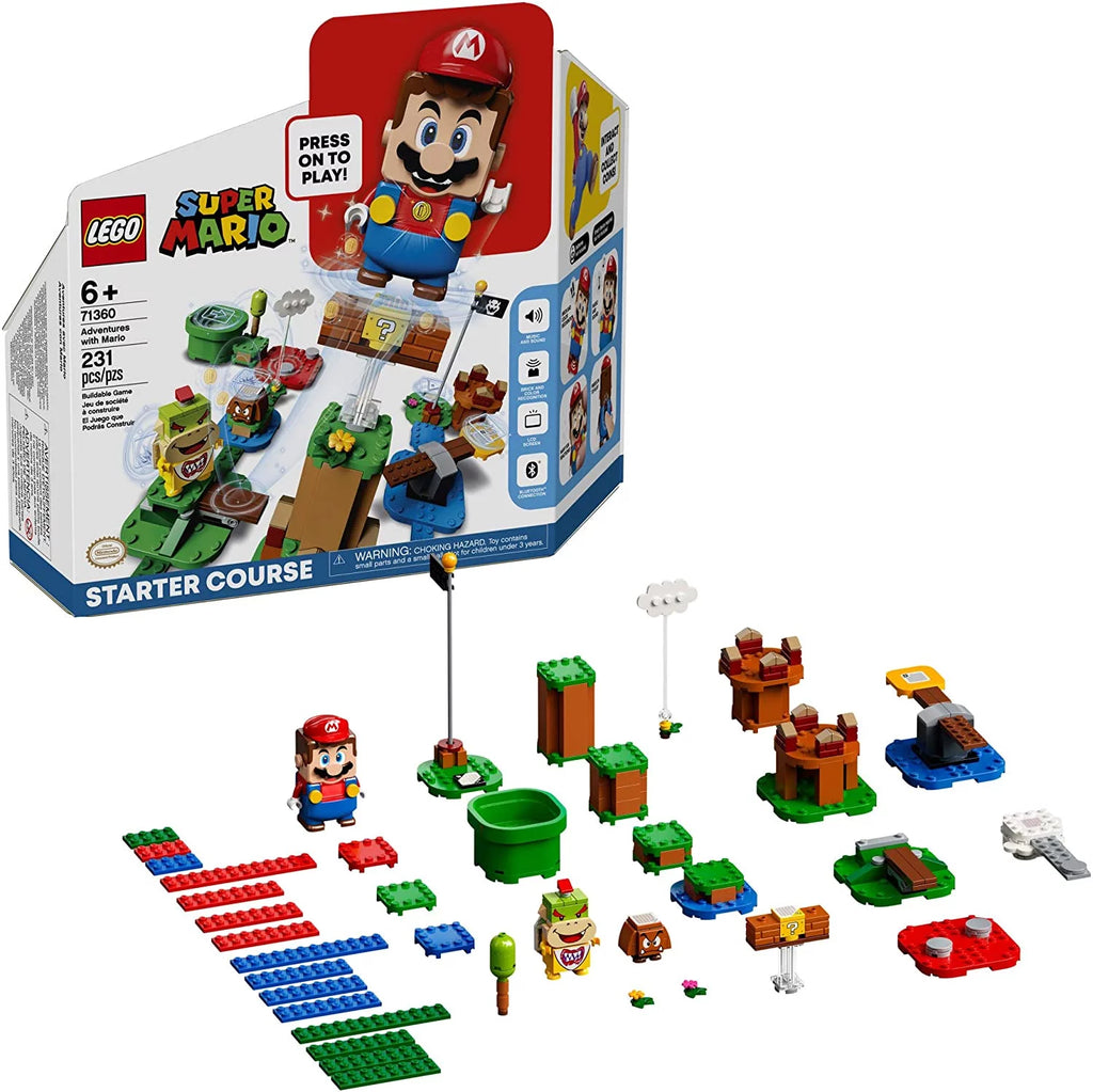Super Mario Adventures with Mario Starter Course Building Kit, Interactive Set Featuring Mario, Bowser Jr. and Goomba Figures (231 Pieces) L934267