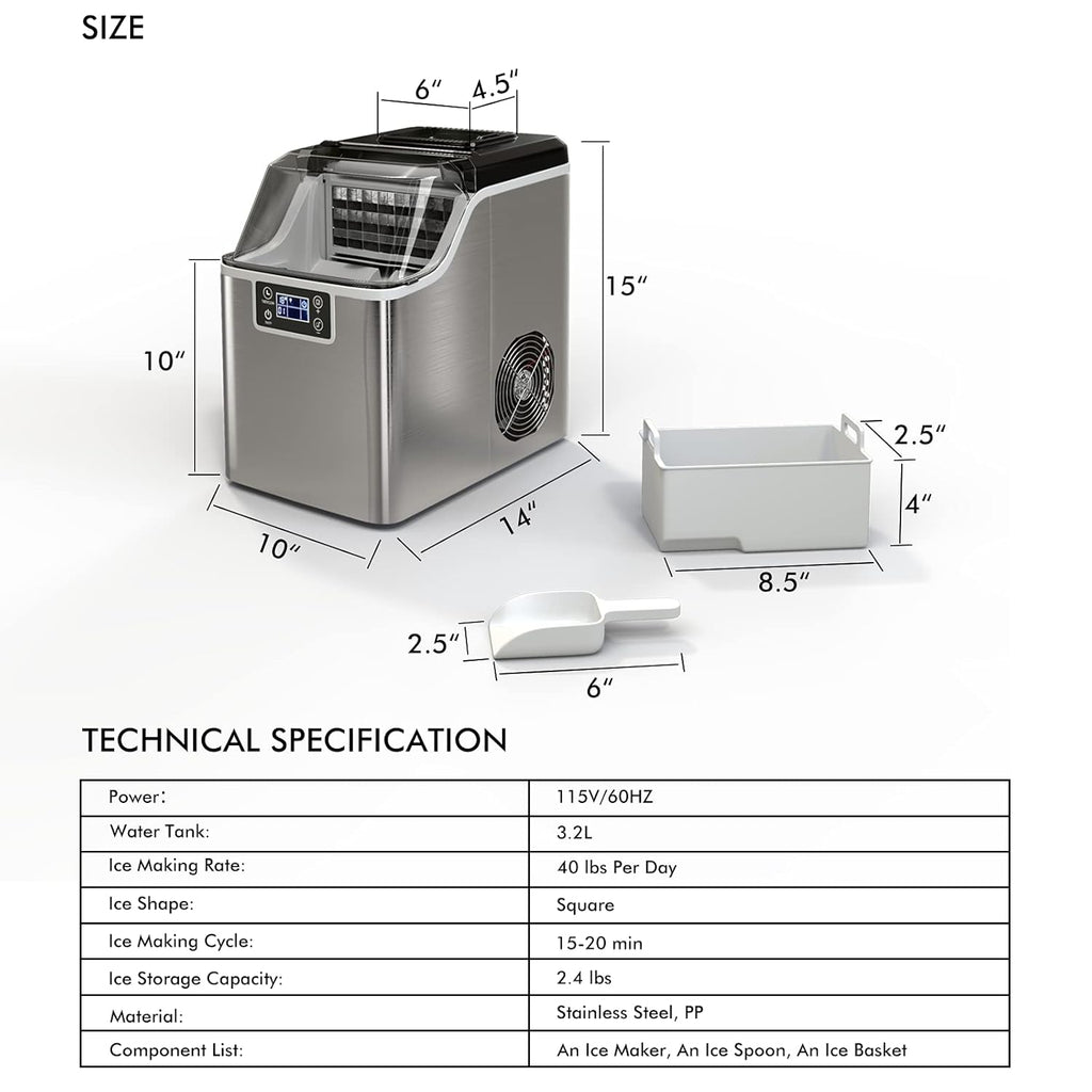 40LBS/24H Portable Compact Ice Machine with Auto Self-Cleaning Function B32166