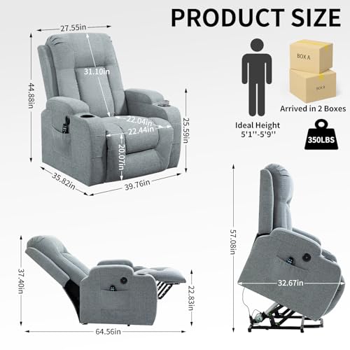 Grey Power Lift Recliner Chair with Heated and Massage R352