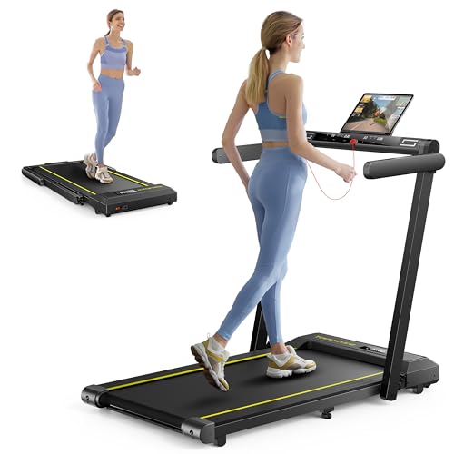 2 in 1 Folding Treadmill, 2.5HP Under Desk Treadmill with Dual LED Display Y968089
