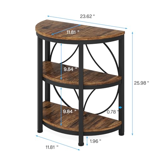 Half Round 3-Tier Narrow Side Table with Metal Frame, Grey I7085