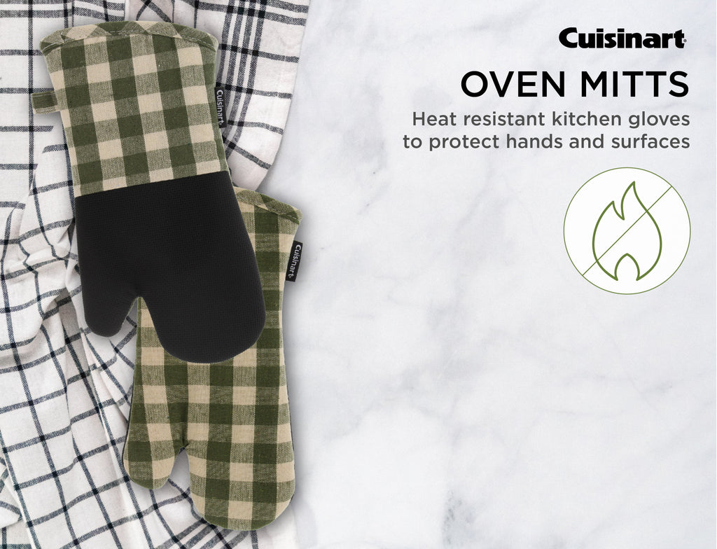 Olive and Ivory Plaid Oven Mitts 2 Pack E987