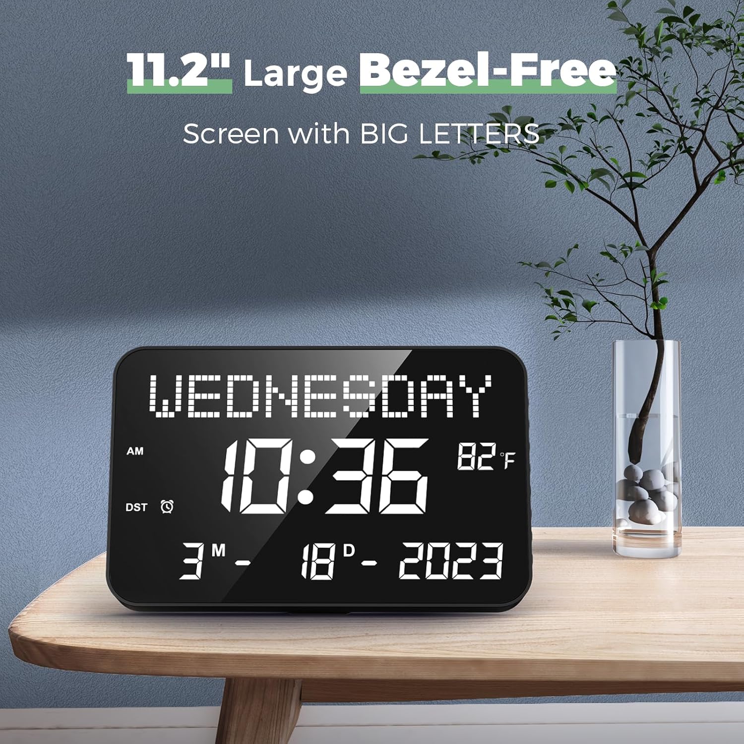 11.2" Large LED Digital Wall Clock with Remote Control, 4 Alarms, Adjustable Dimmer G411