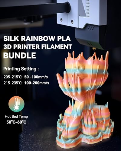PLA Silk Rainbow 3D Printer Filament Bundle, 8 Rolls, 2kg Total W50278