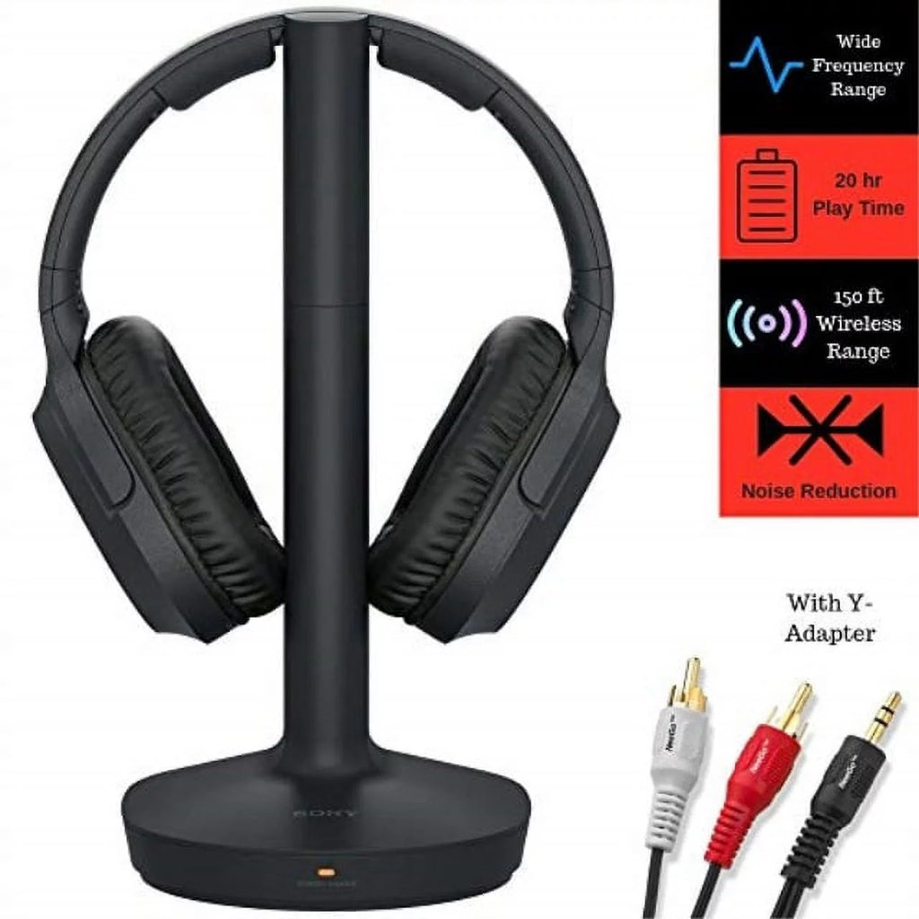 Wireless Over Ear Headphones with Transmitter Dock and RCA Plug Y-Adapter T55257