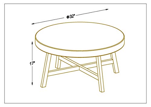 Natural Seagrass Round Coffee Table with Solid Wood Base, 32 x 17 Inches D150314