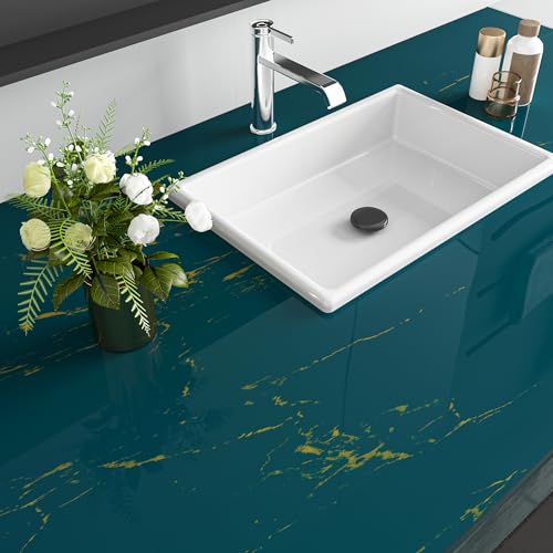 Dark Teal Blue and Gold Marble Peel and Stick Vinyl Contact Paper 15.8x78.8 E6379