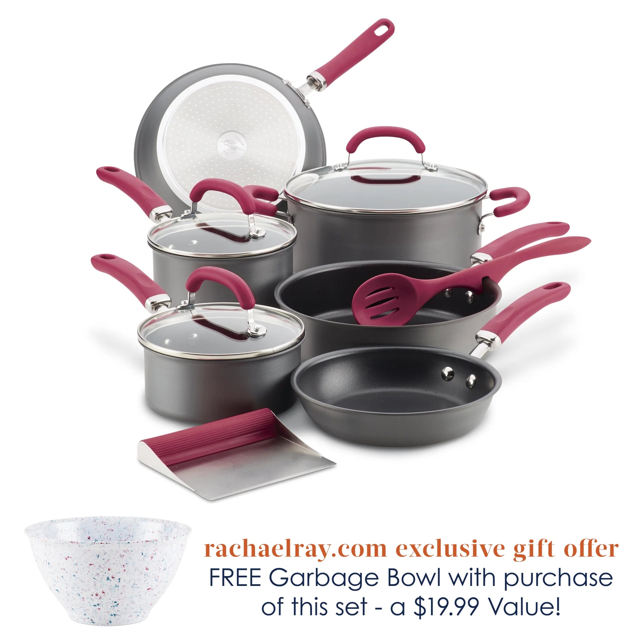 11 Piece Nonstick Pots and Pans Set, Burgundy Handles W751