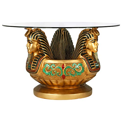 Three Heads of Tutankhamen Egyptian Coffee Cocktail Table, 31 Inch C7167
