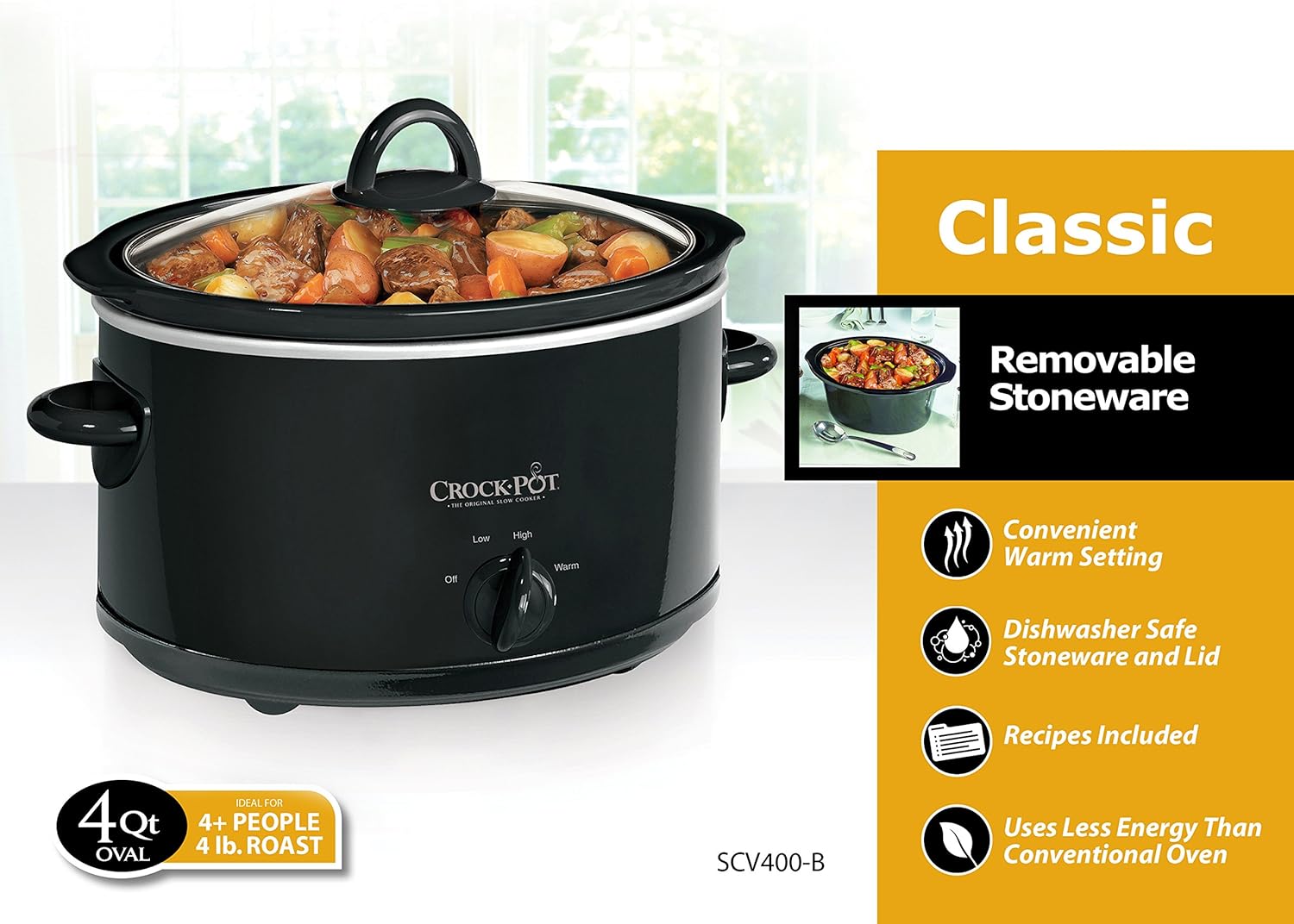 Black 4-Quart Manual Slow Cooker U468