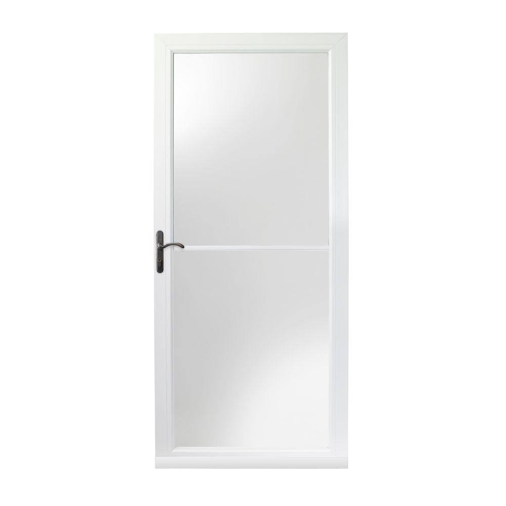 36 in. x 80 in. White Left-Hand Self-Storing Storm Door with Oil-Rubbed Bronze Hardware U459422