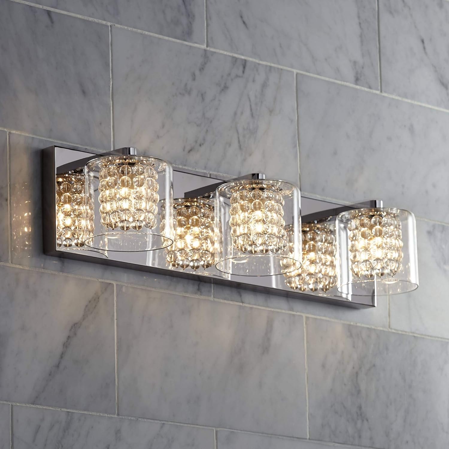 Chrome Silver Metal 3-Light Wall Mount Fixture with Clear Glass Shade G80758