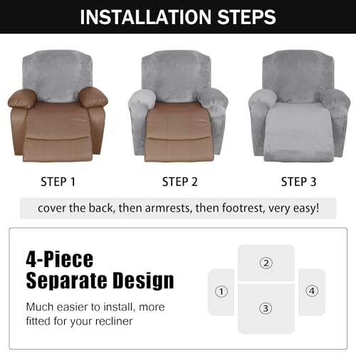 4-Pieces Velvet Recliner Chair Cover with Pocket H93831