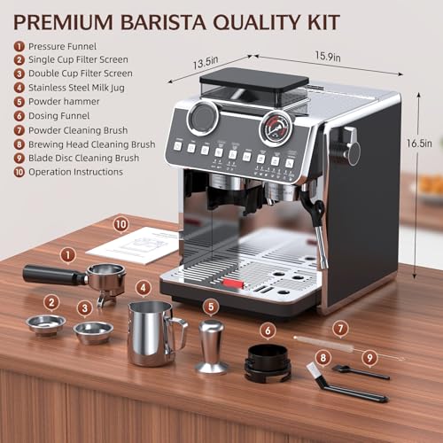 20 Bar 58mm Stainless Steel Espresso Machine with Grinder Z66532