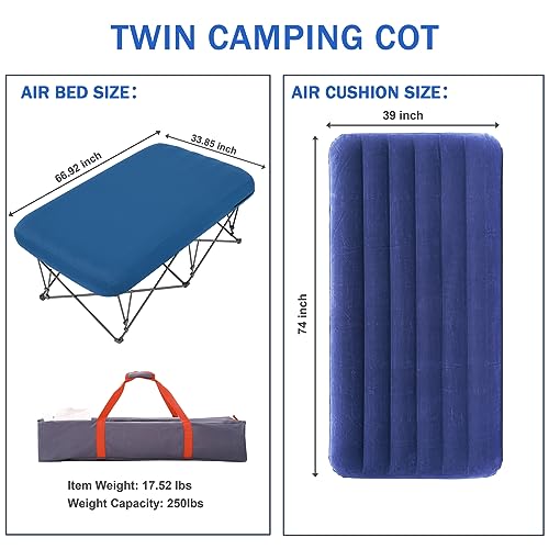 Folding Camping Cot with Inflatable Air Mattress and Carry Bag Y40293