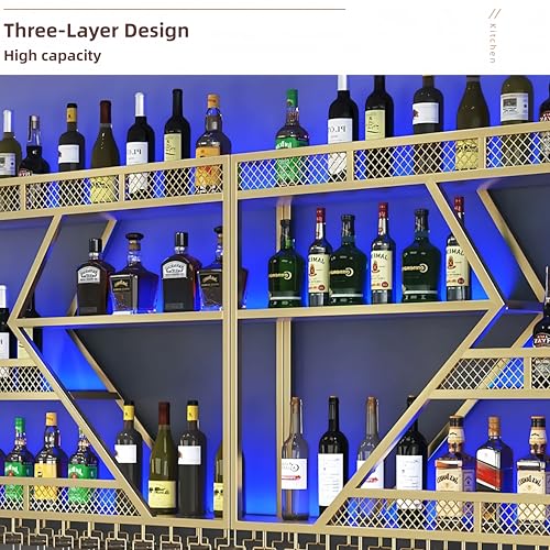 Black 3 Tier Metal Wine Rack with LED Light R908