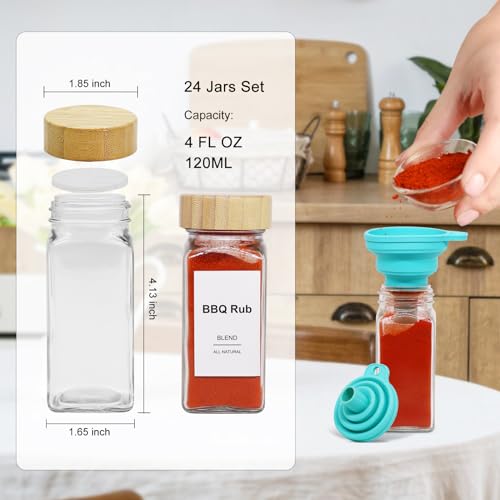 24 Pcs 4oz Glass Spice Jars with Acacia Wood Shaker Lids N851702