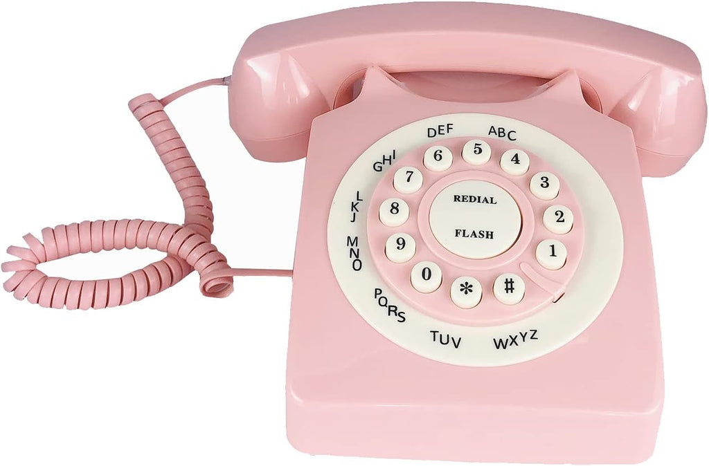 Pink Retro Rotary Corded Desk Phone E571