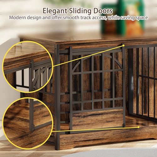 Brown Double Dog Crate Furniture with Divider J16053