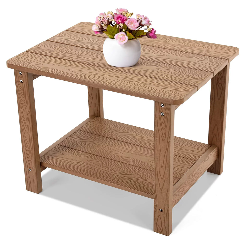 22.8" 2-Tier Oversized Rectangle Teak Side Table E4508