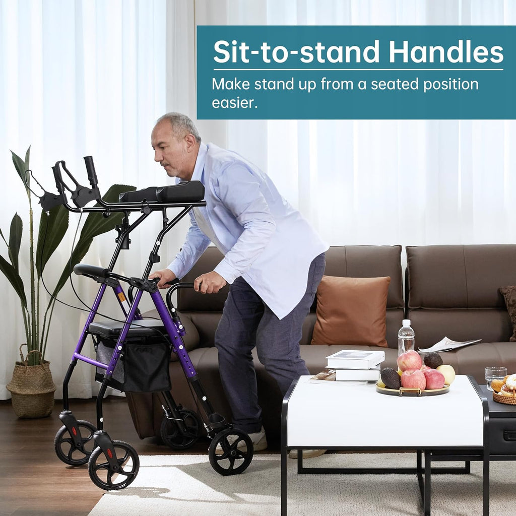 Purple Upright Rollator Walker with Padded Seat and Backrest Y5178