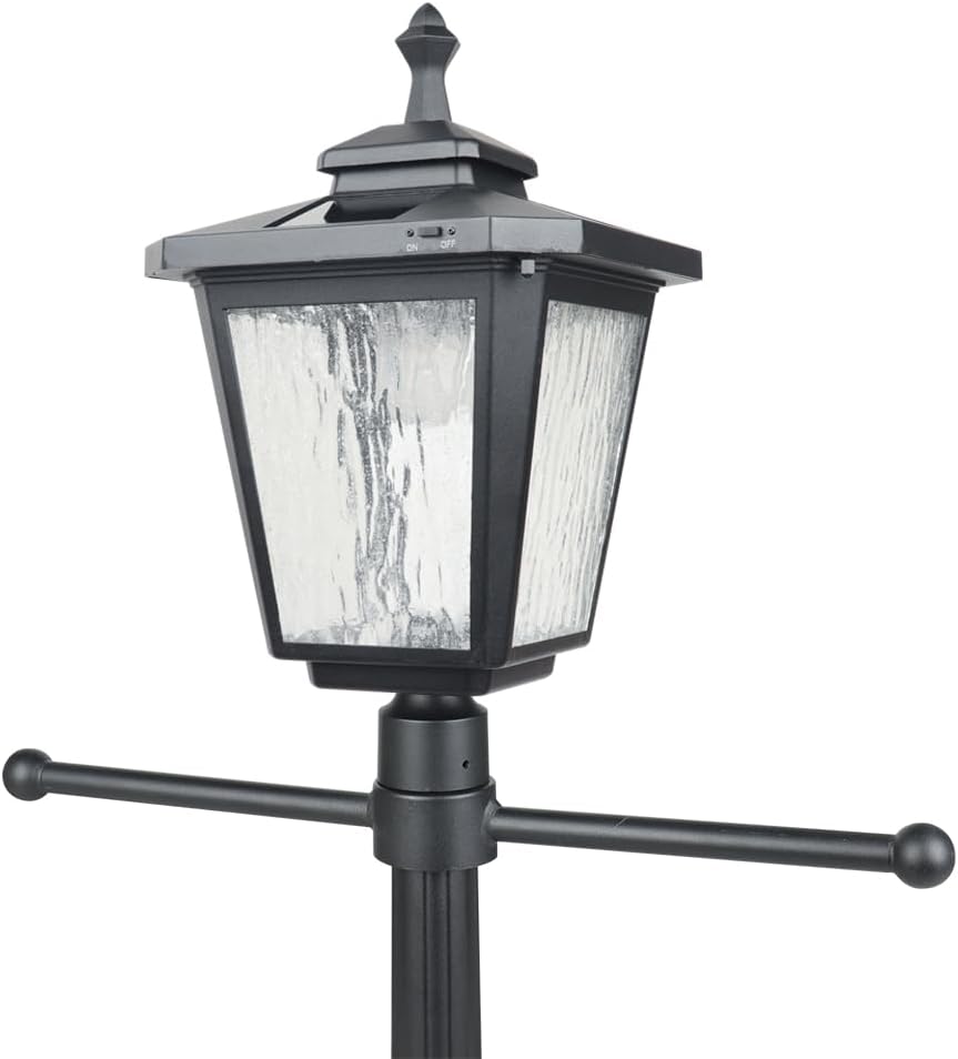 76" Height Solar Lamp Post Lights with Planter, Die-Casting Aluminum, Glass Lampshade with Warm White LED, Matte Black U917