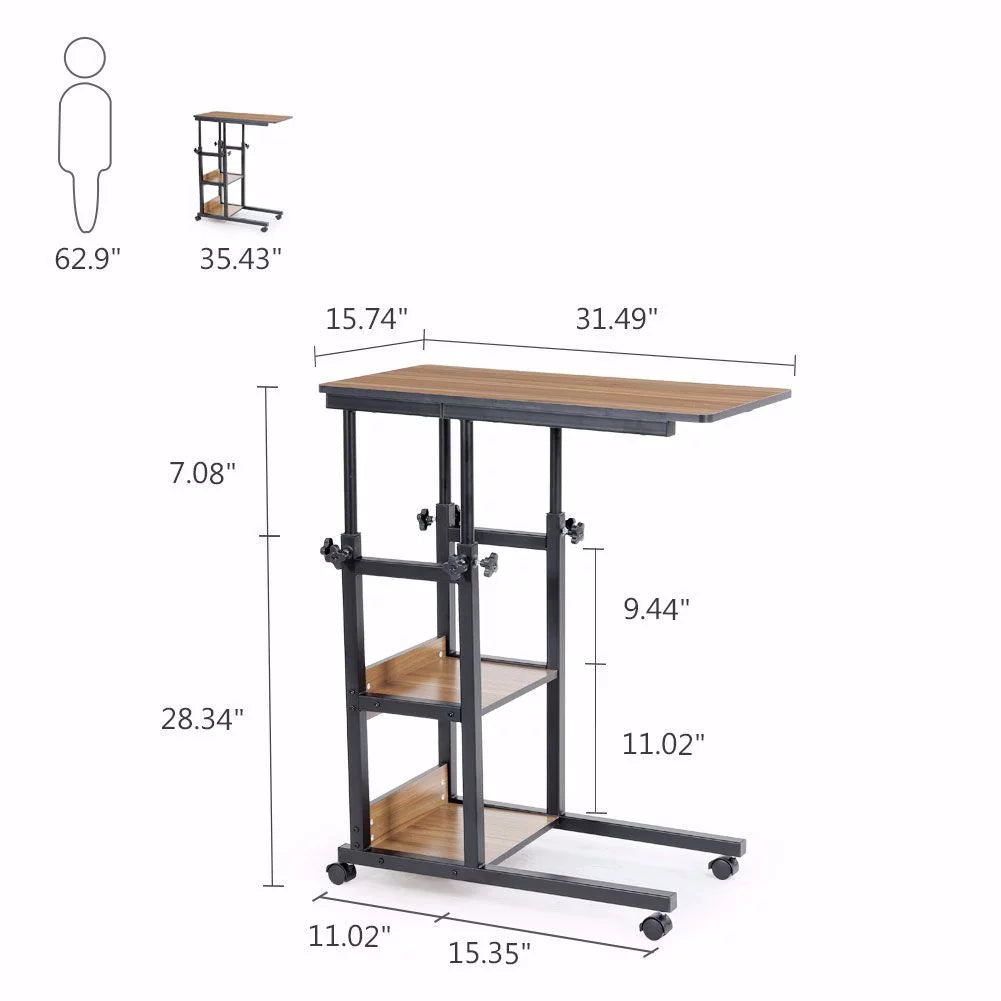 Mobile Couch Table with Storage Shelves and Wheels C52350