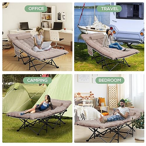 Grey Wide Folding Camping Cot with Pillow & Extra Thick Matress K99286
