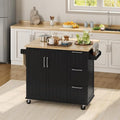 Black Kitchen Island Cart with Drop-Leaf Countertop, Rolling Storage Cabinet & 3 Drawers C2225