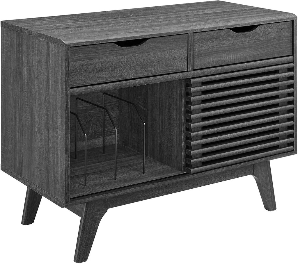 Charcoal Vinyl Record Display Stand with Drawers C876721