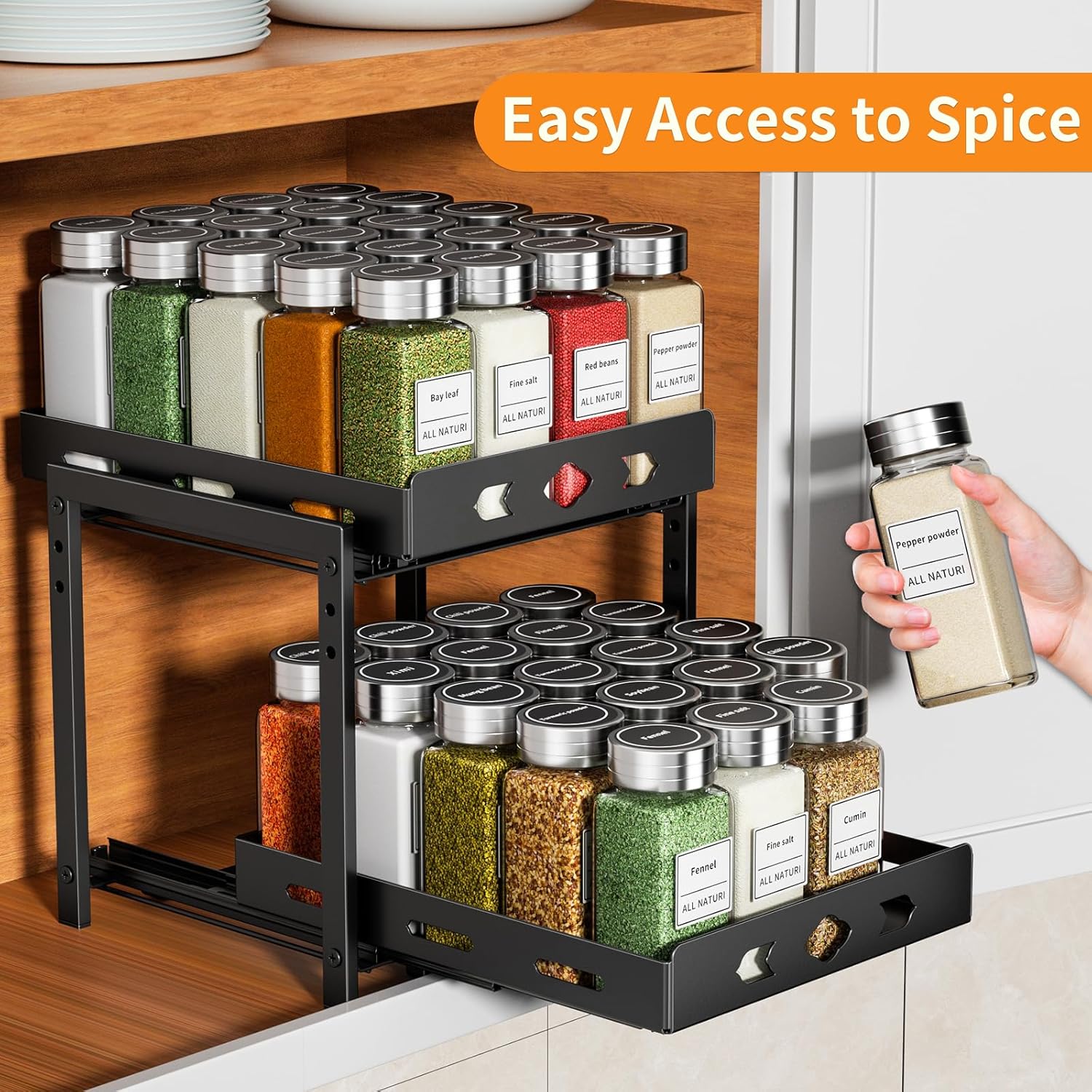 2-Tier Heavy Duty Slide Out Spice Rack, Black O149
