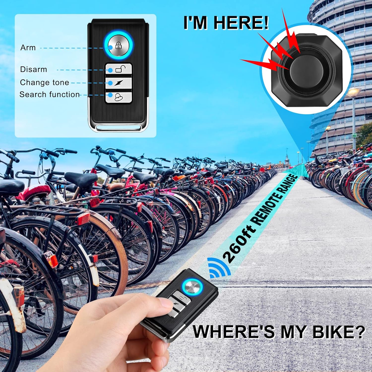 USB Rechargeable Bike Alarm with Remote, 110dB Wireless Anti Theft Vibration Motion Sensor Waterproof Bicycle Alarm U3527