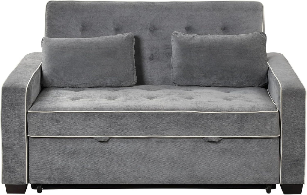 Linen Upholstered Convertible Sofa Bed with USB Charging Port J4263
