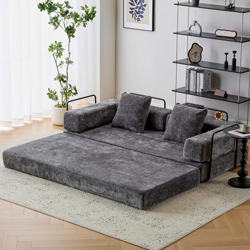 Beige Corduroy Convertible Sleeper Sofa Bed with Cylindrical Pillow R720