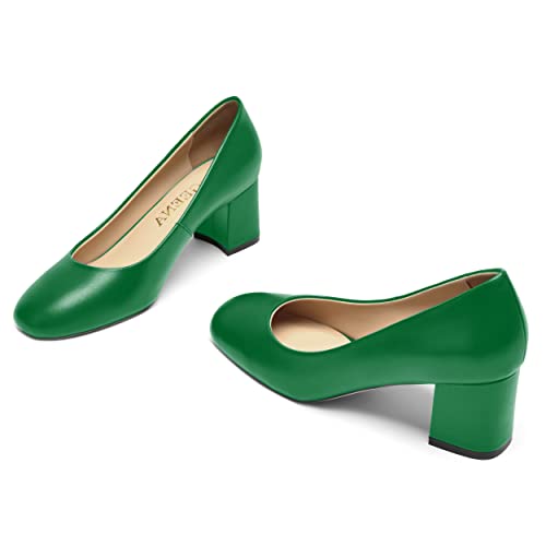 Matte Leather Round Toe Chunky Low Heel Pumps Shoes 2.2 Inch Q217