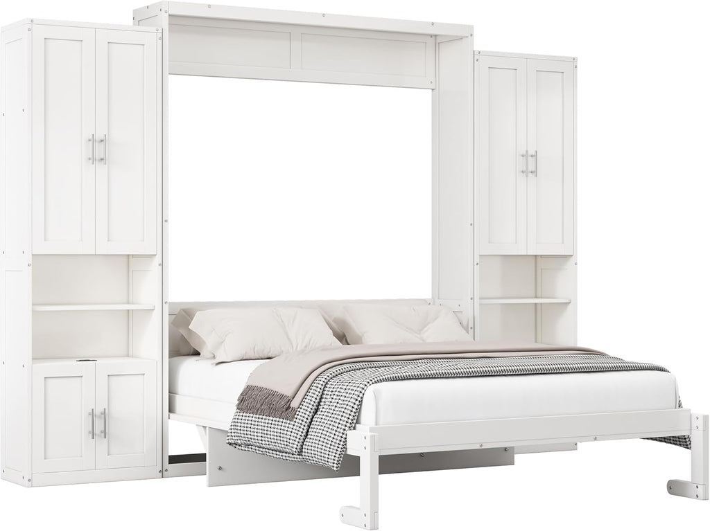 White Queen Size Folding Wall Bed with Desk C123086