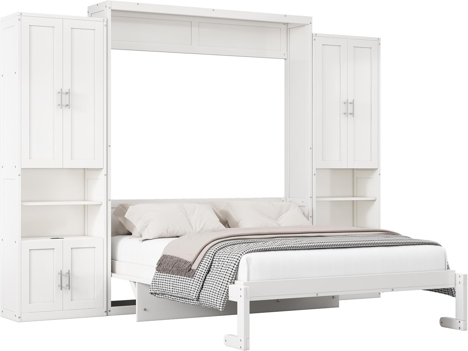 White Queen Size Folding Wall Bed with Desk C123086